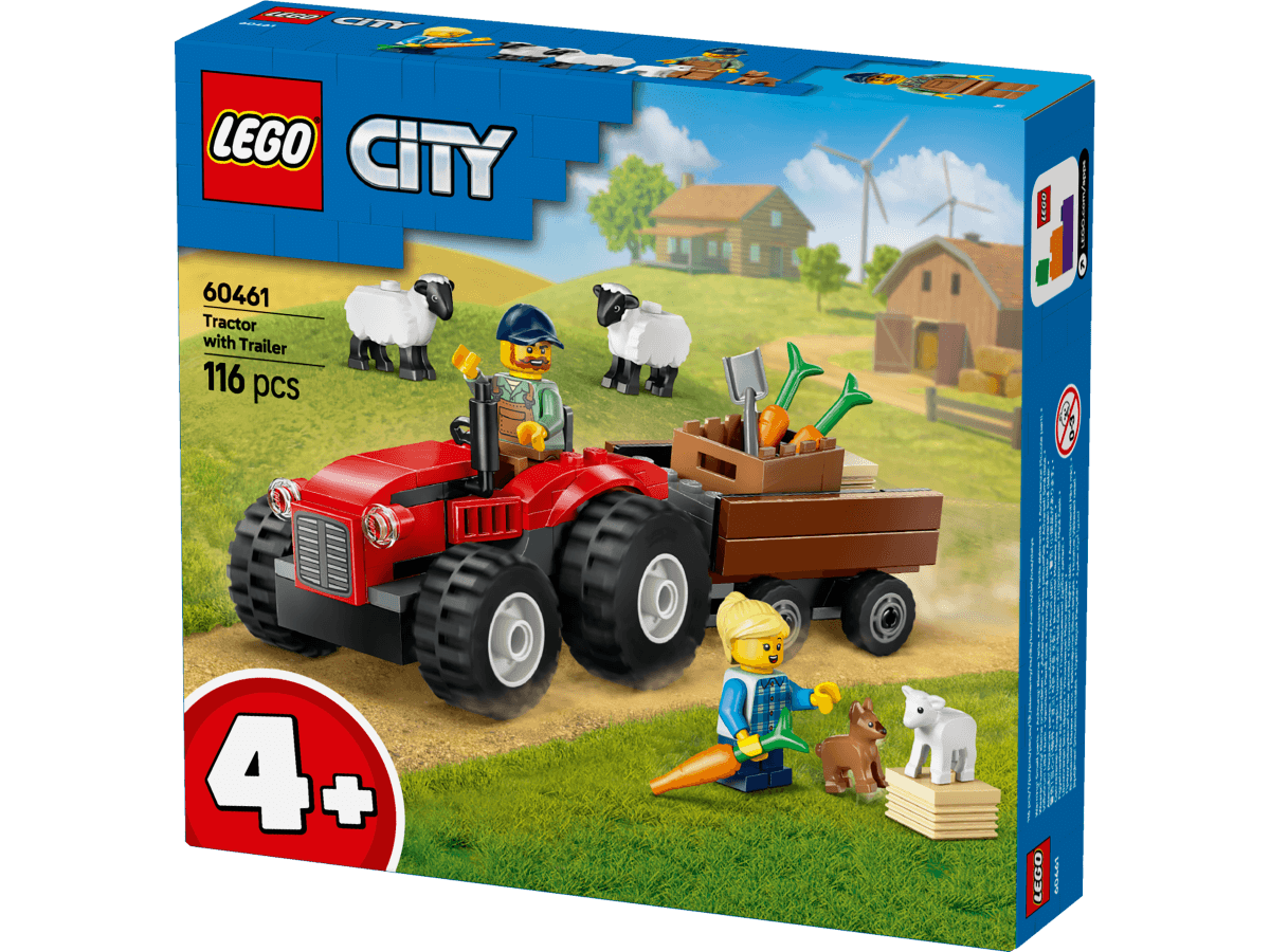 Image of LEGO Red Farm Tractor with Trailer & Sheep